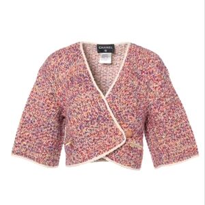 CHANEL Rainbow 💯 Cashmere Wool Tweed Cardigan Cropped Cardigan Jacket Sz 36💋